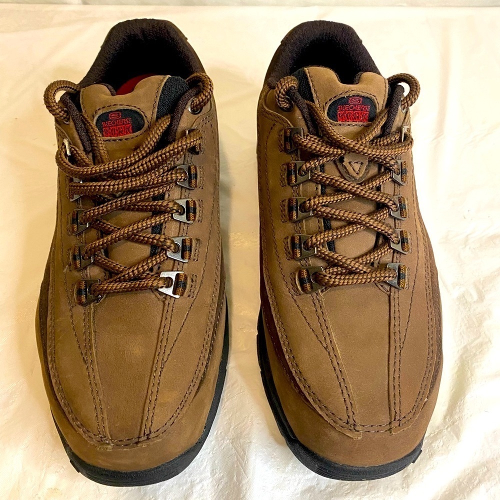 Skechers 76028 Steel Toe Work Shoes Women's sz 7 Chocolate Brown Leather